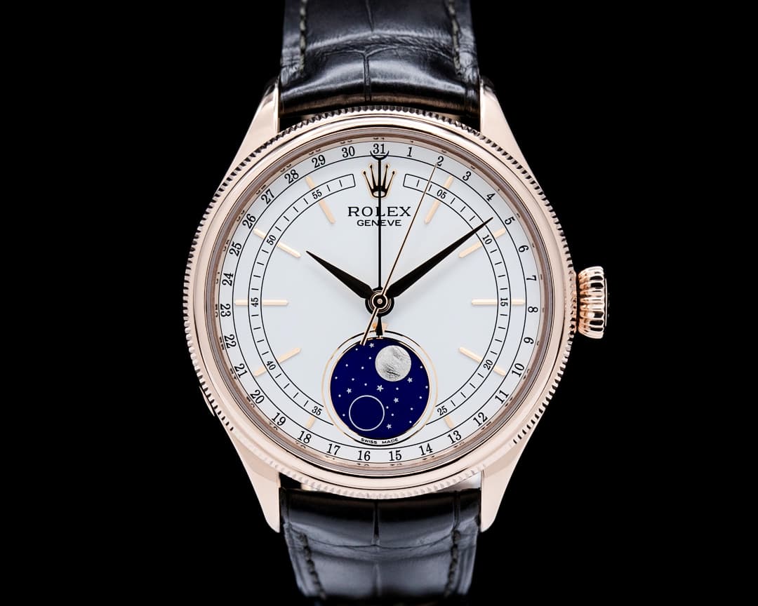 Image of Rolex 50535 Cellini Moonphase 18K Rose Gold White Dial