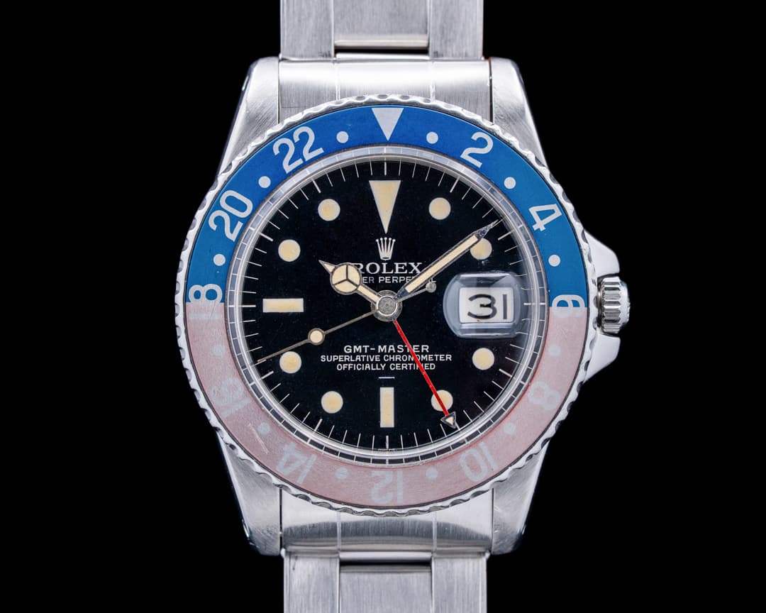 Image of Rolex GMT Master "Pepsi" Gilt Swiss UNDERLINE SS Black Dial Circa. 1964