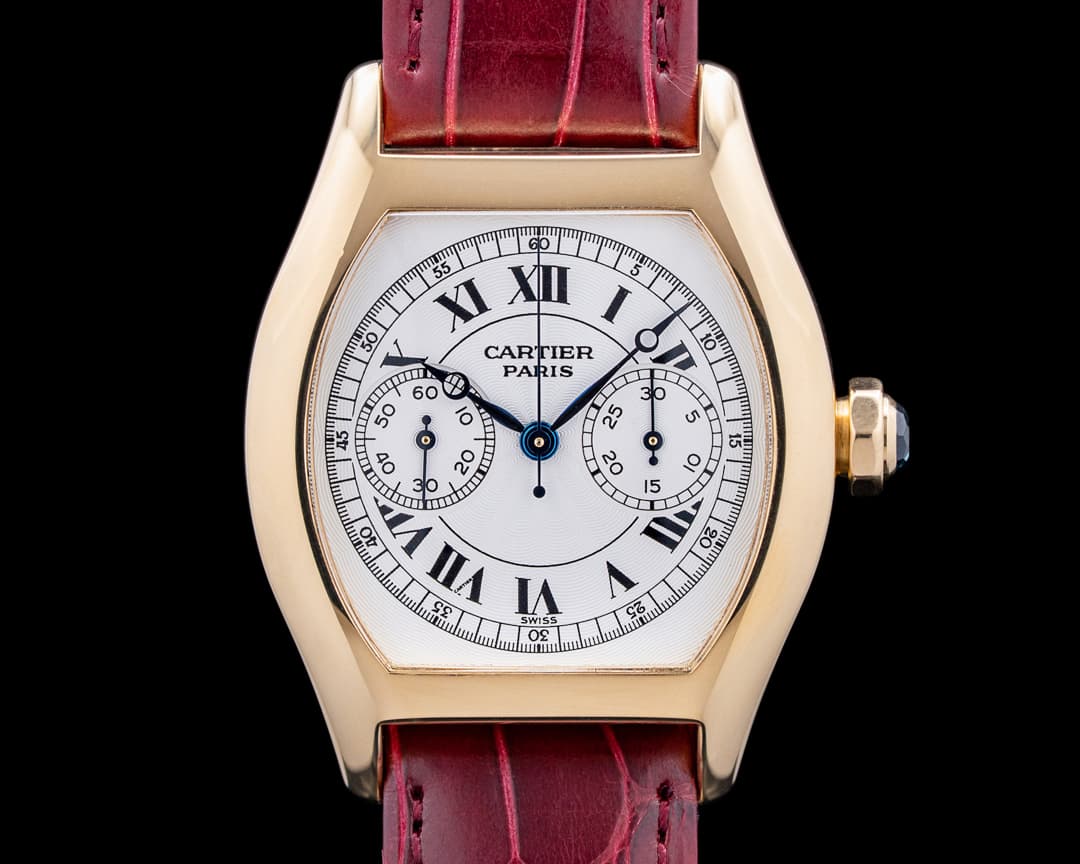 Cartier CPCP Tortue Monopoussoir Chronograph 18K Yellow Gold Silver Dial
