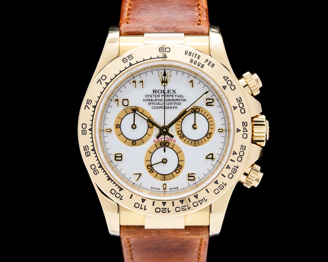 Rolex 16518 Daytona 18K Yellow Gold White Arabic Dial