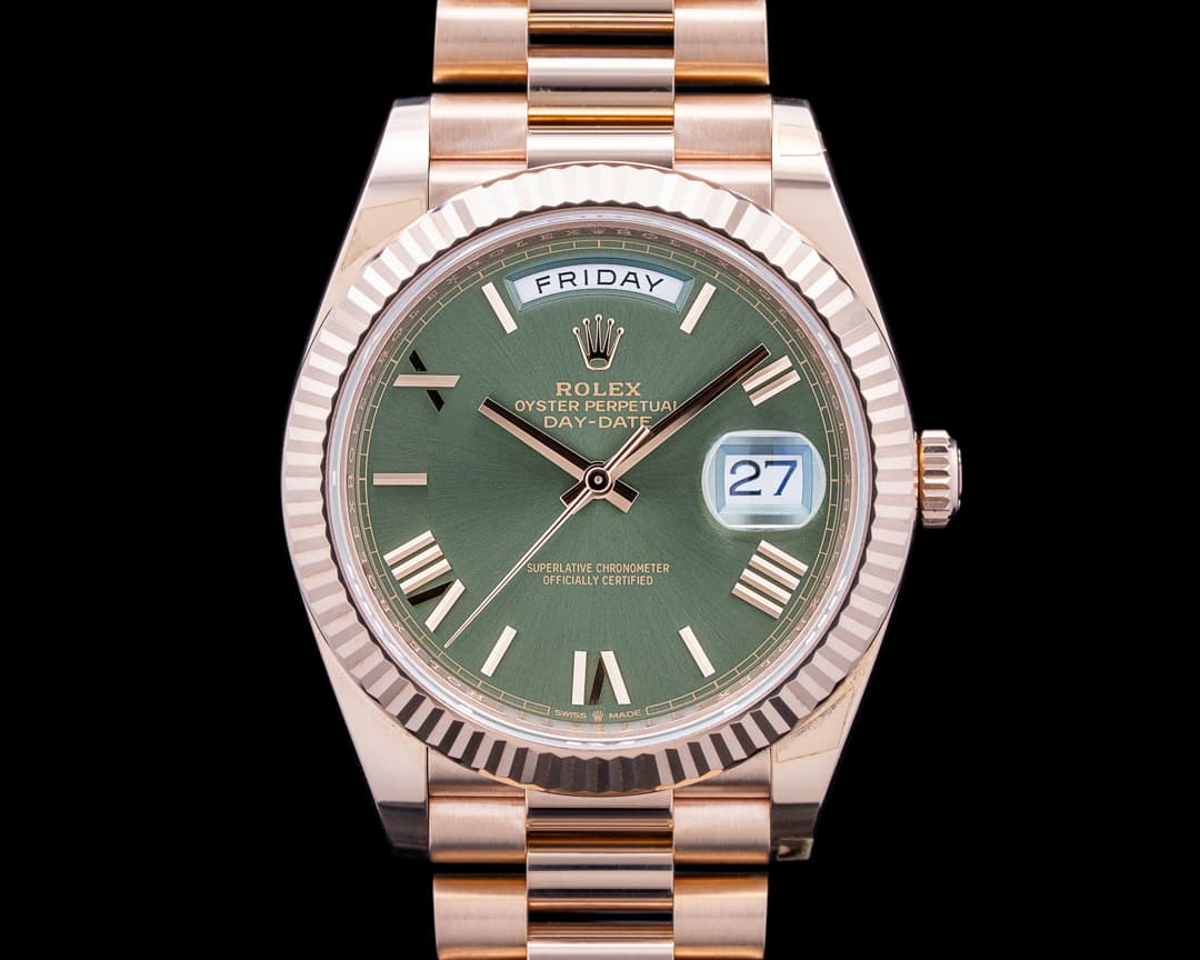 Rolex 228235 Day-Date 40 18K Everose Gold Olive Green Roman Dial