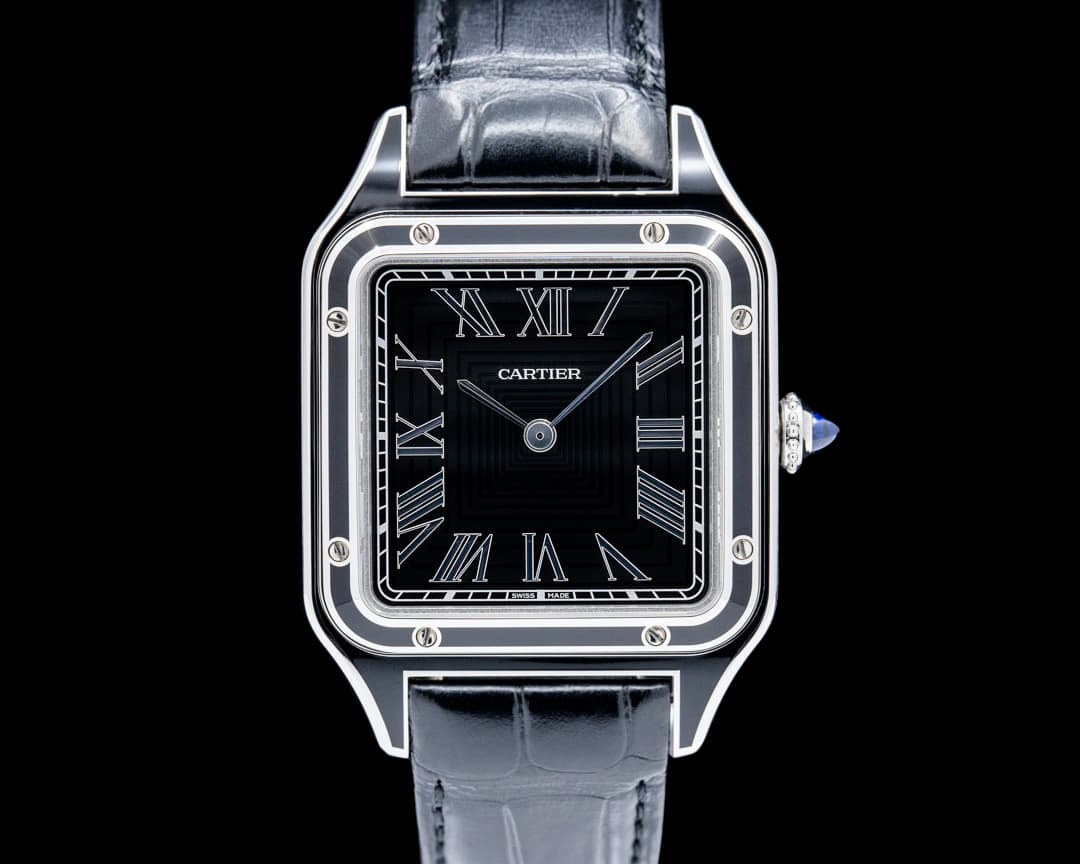 Image of Cartier WSSA0046 Santos Dumont SS Black Lacquer Dial