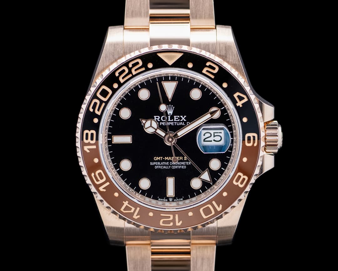Rolex 126715CHNR GMT Master II "Root Beer" 18K Everose Gold Black Dial