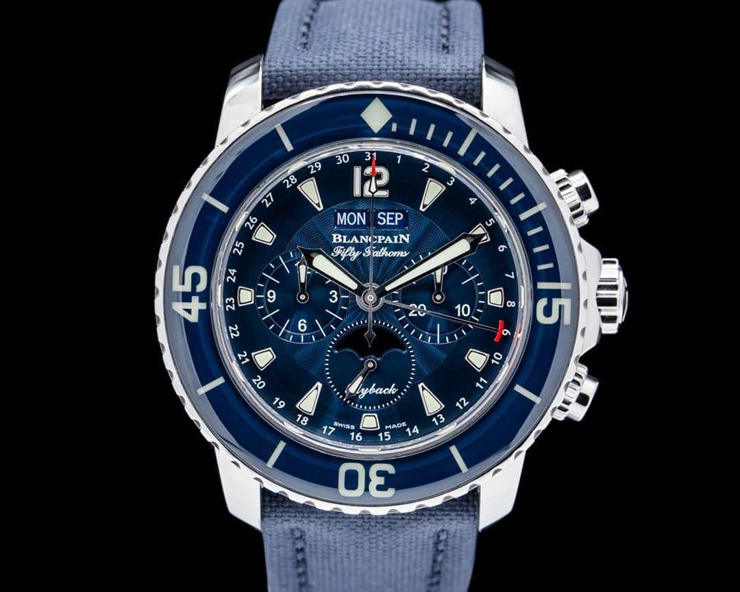 Blancpain 5066F Fifty Fathoms Chronographe Flyback Quantieme SS Blue Dial