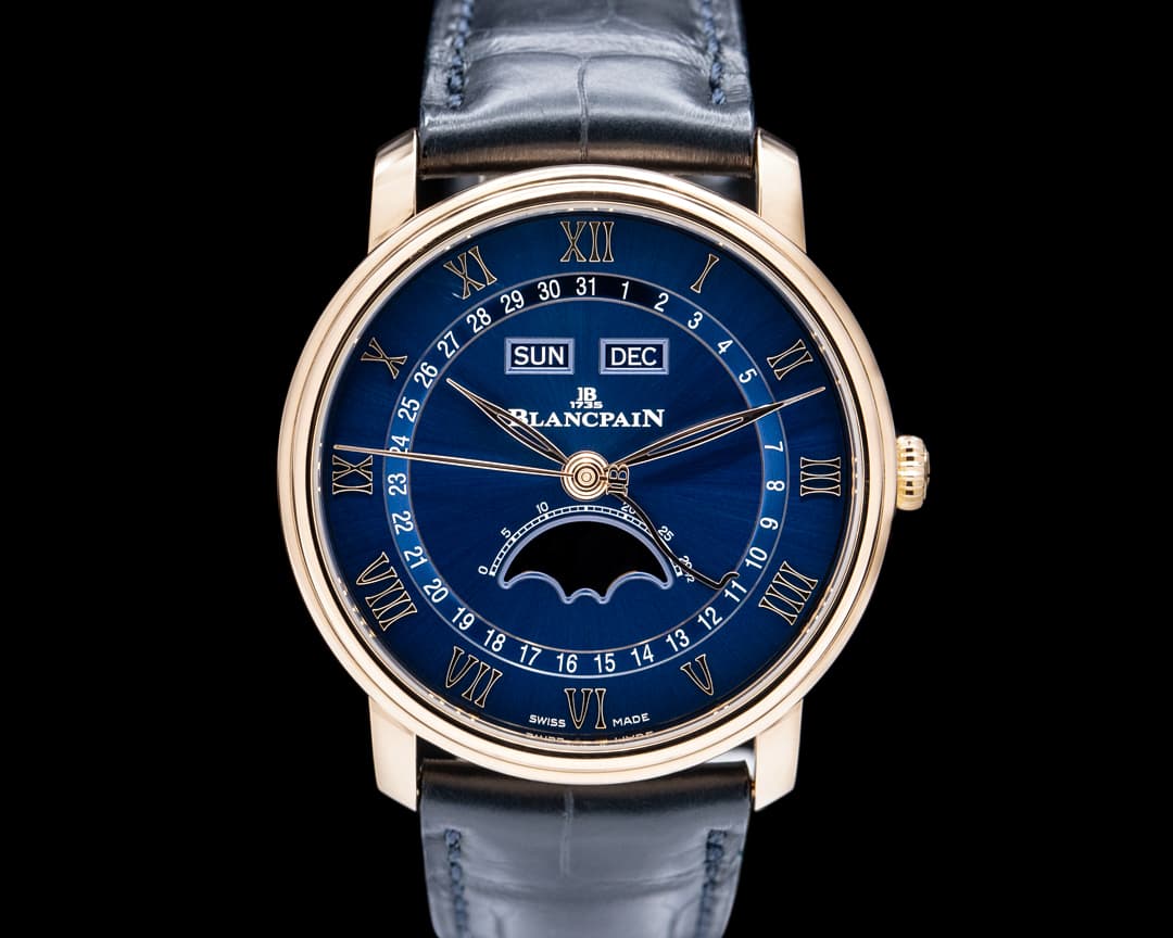 Image of Blancpain Villeret Quantieme Complet 18K Rose Gold Blue Dial