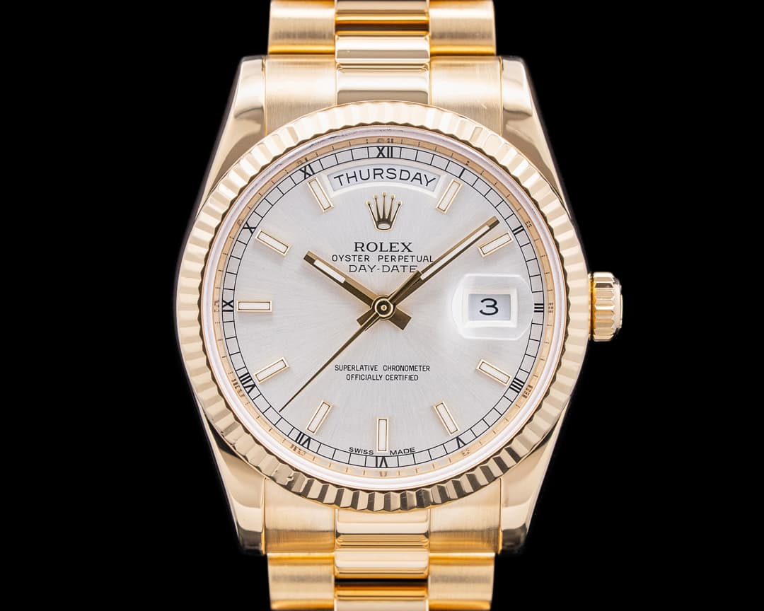 Rolex 118238 Day-Date President 18K Yellow Gold Silver Dial