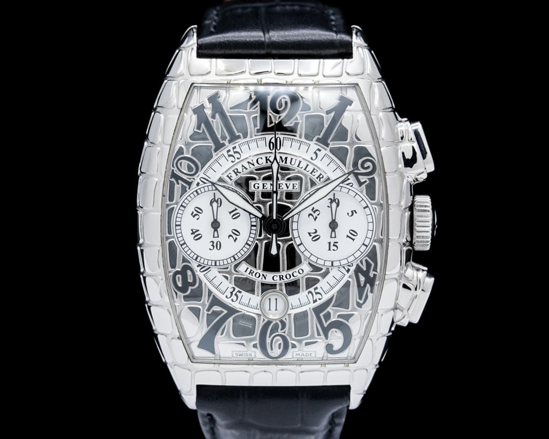 Image of Franck Muller Cintree Curvex Iron Croco Chronograph SS Silver Dial