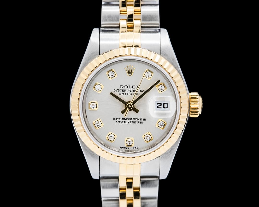 Rolex 79173 Lady-Datejust 26 18K YG / SS Silver Diamond Dial Circa. 2002