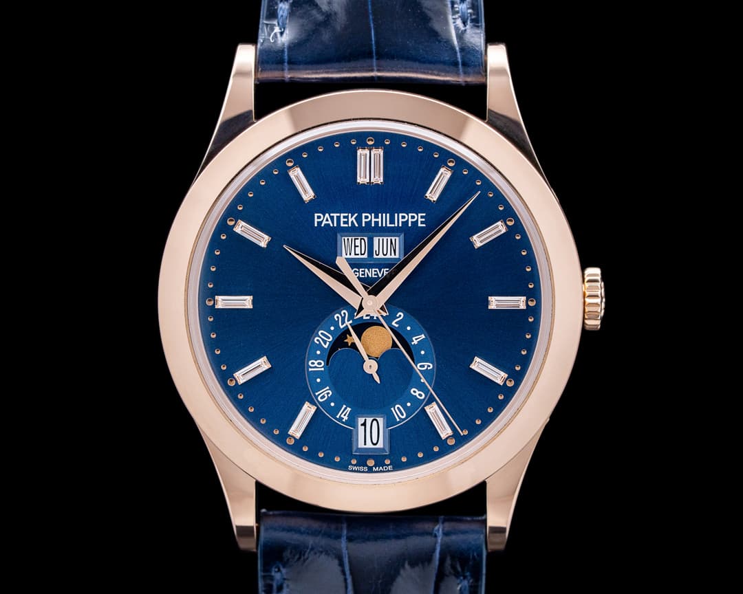 Patek Philippe 5396R Annual Calendar 18K Rose Gold Blue Baguette Diamond Dial
