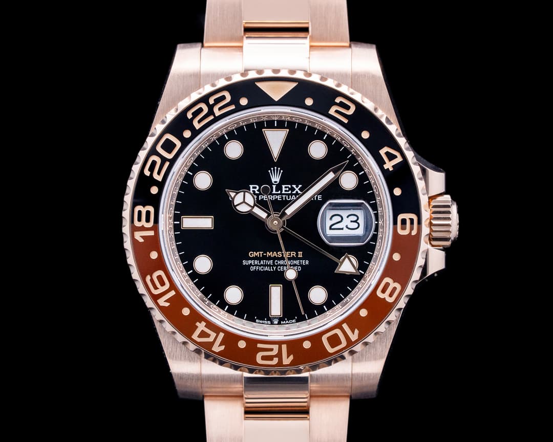 Rolex 126715CHNR GMT Master II "Root Beer" 18K Everose Gold Black Dial
