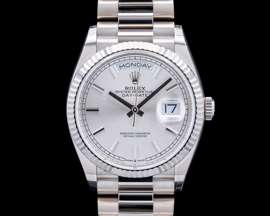 Image of Rolex 128239 Day-Date 36MM President 18K White Gold Silver Dial UNWORN