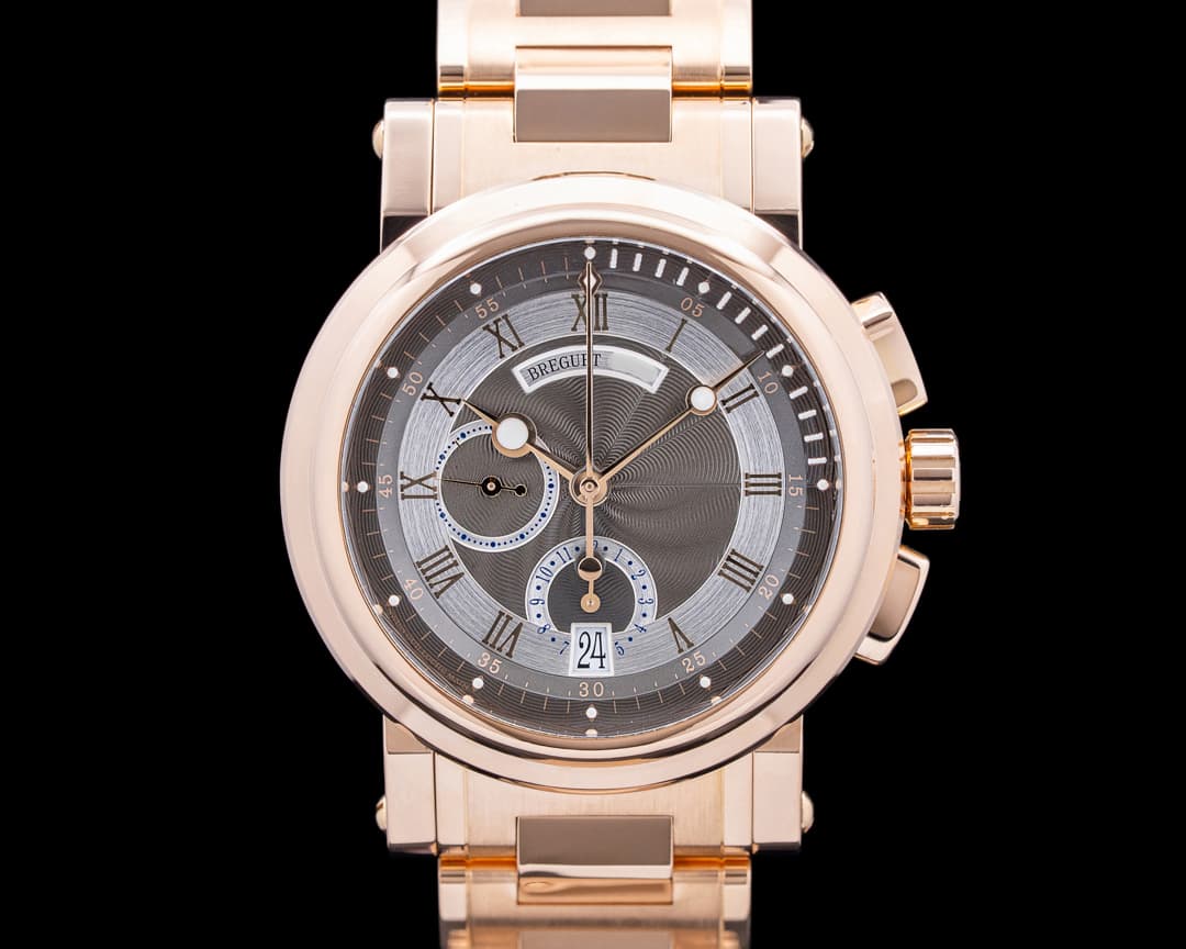Breguet 5827BR Marine Chronograph 18K Rose Gold Black Rhodium Guilloche Dial