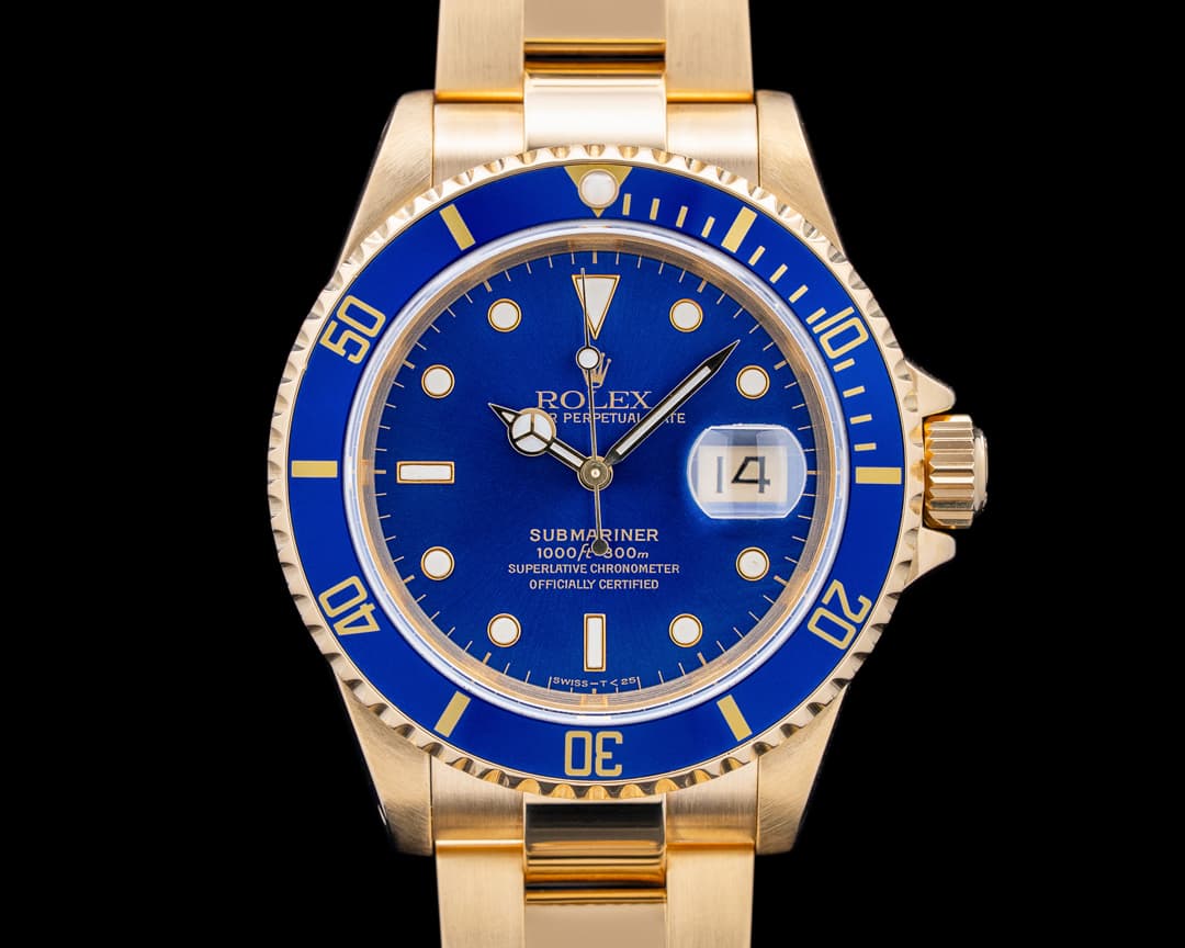 Rolex 16618 Submariner 18K Yellow Gold Blue Dial Circa. 1991