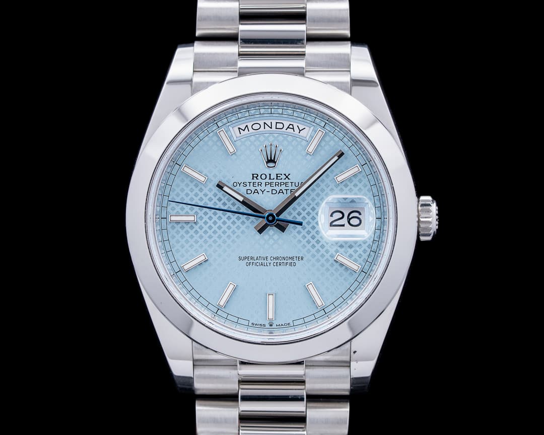 Image of Rolex 228206 Day-Date President Platinum Ice Blue Diagonal Motif Dial