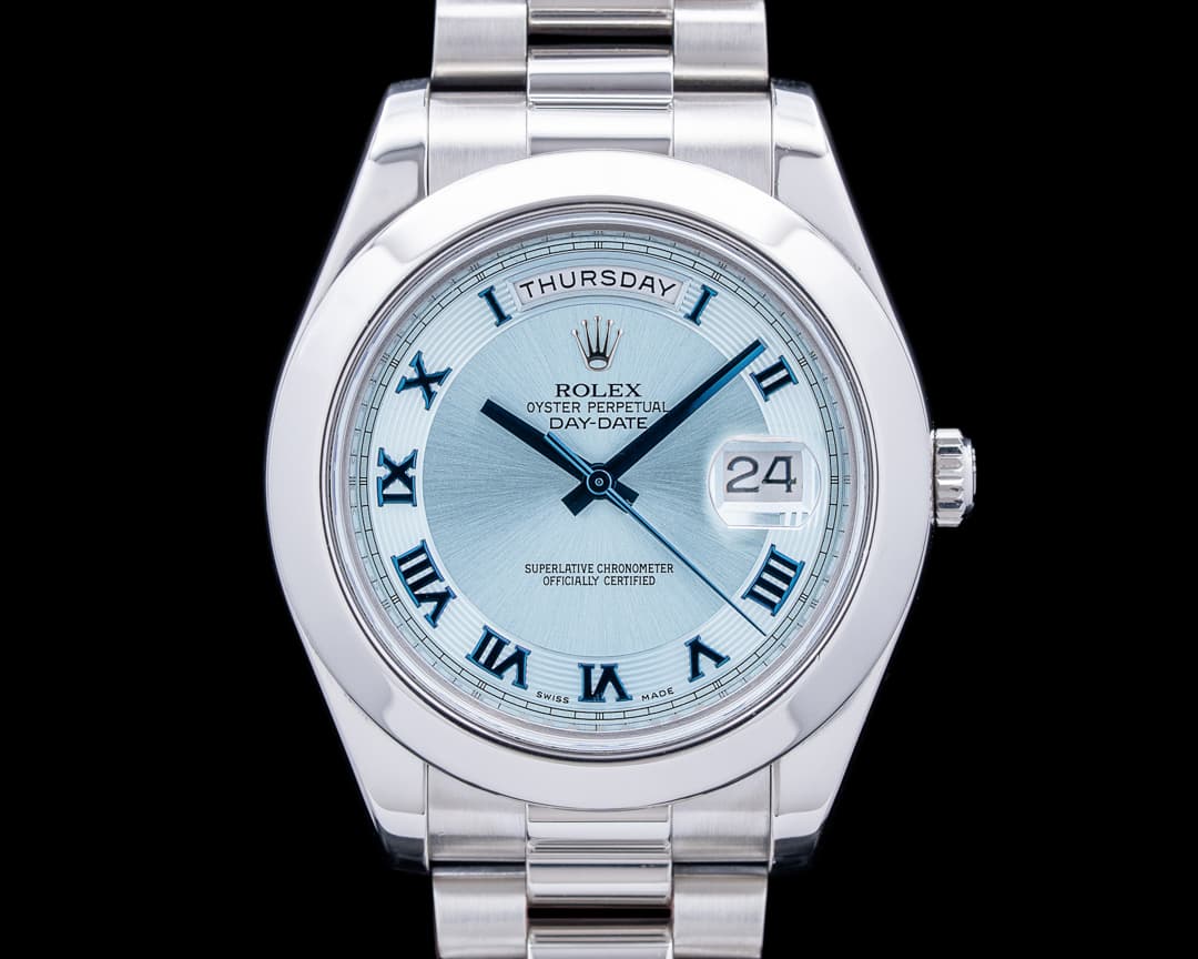 Rolex 218206 Day-Date II President Platinum Ice Blue Roman Dial
