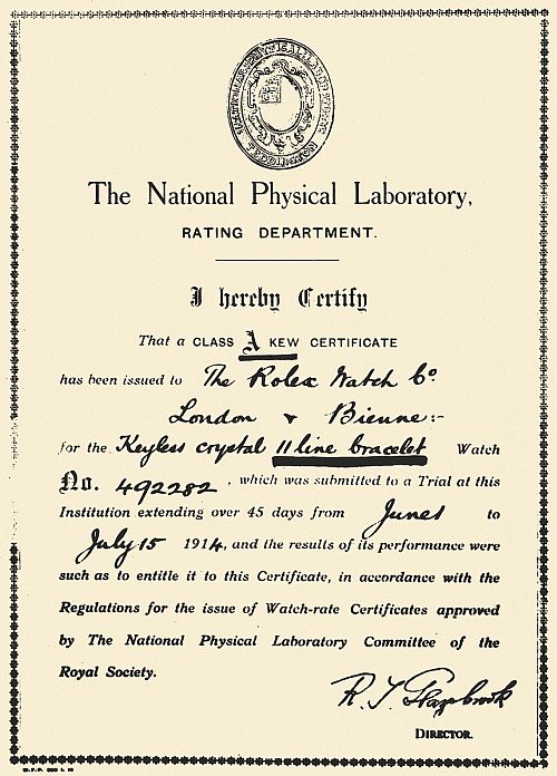 1914 Kew Certificate